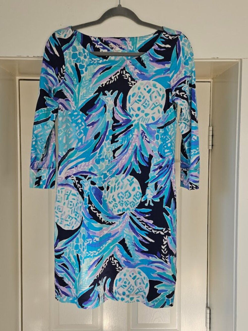 Lilly Pulitzer Hollee Blue Shift Dress Alotta Colada Coastal Pima Cotton Mini Sm